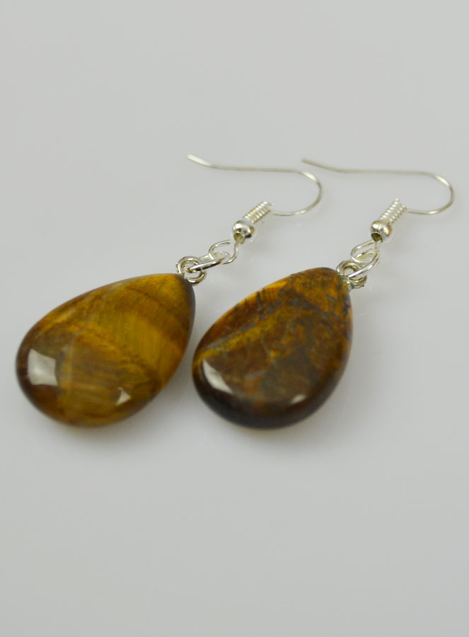Boucles d'Oreilles Goutte Oeil de Tigre - 24mm (pic 3)
