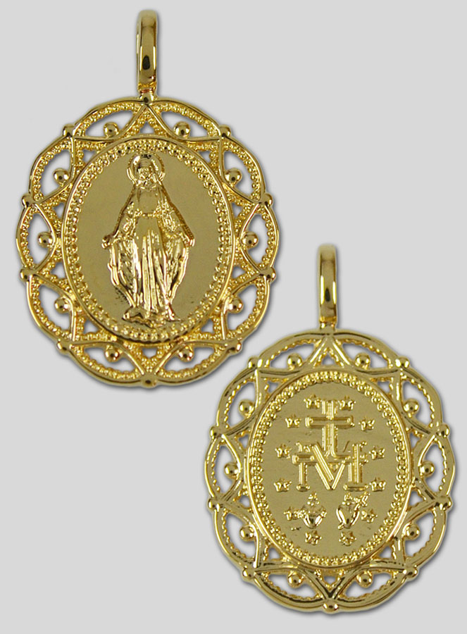 Médaille Miraculeuse Cerclage Dentelle 19mm - Plaqué Or 18k (pic 4)