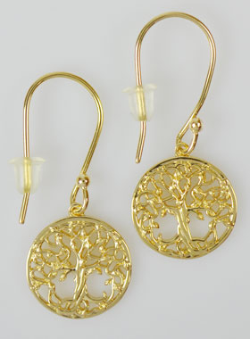 Boucles d'Oreilles Pendantes en Plaqué Or 18k - Arbre de Vie  Ajouré (pic 1)