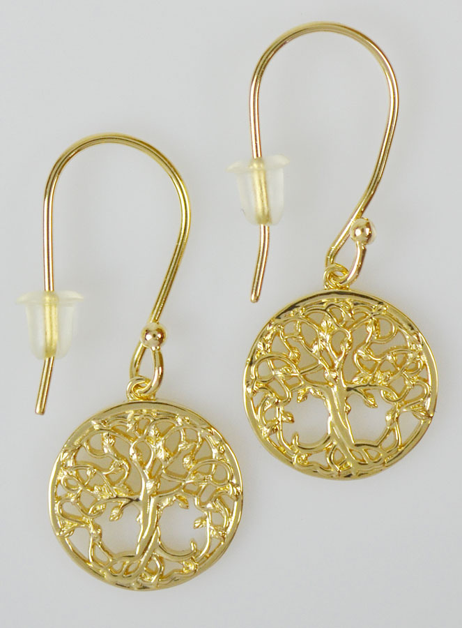 Boucles d'Oreilles Pendantes en Plaqué Or 18k - Arbre de Vie  Ajouré (pic 2)