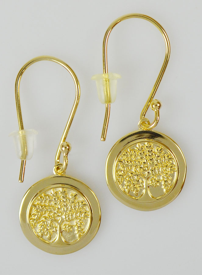 Boucles d'Oreilles Pendantes Arbre de Vie Gravé - Plaqué Or 18k (pic 2)
