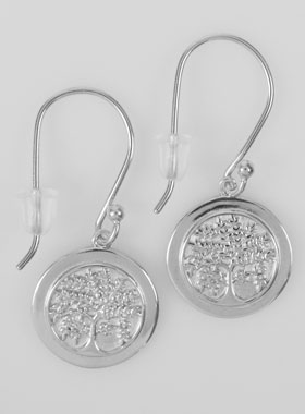 Boucles d'Oreilles Pendantes Arbre de Vie Gravé - Argent Massif (pic 1)
