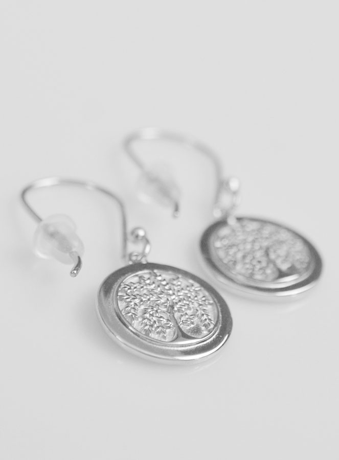 Boucles d'Oreilles Pendantes Arbre de Vie Gravé - Argent Massif (pic 3)