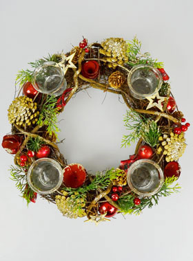 Couronne de l'Avent Rouge & Photophores - 34cm (pic 1)