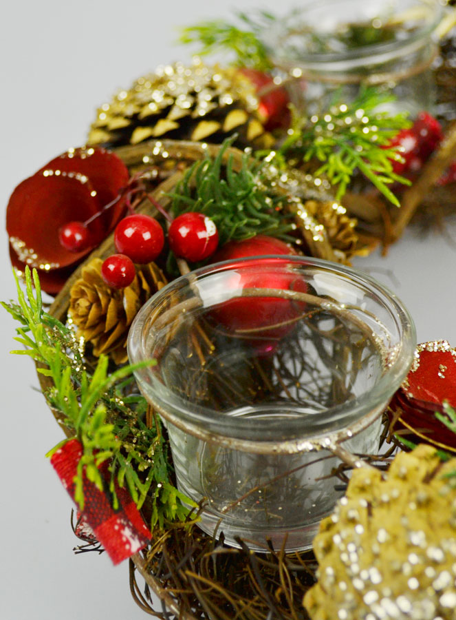 Couronne de l'Avent Rouge & Photophores - 34cm (pic 3)