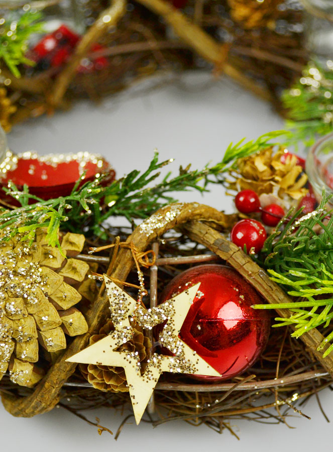 Couronne de l'Avent Rouge & Photophores - 34cm (pic 4)