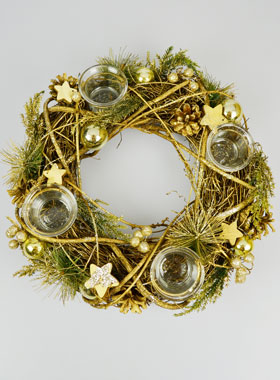 Couronne de l'Avent Dorée & Photophores - 34cm (pic 1)