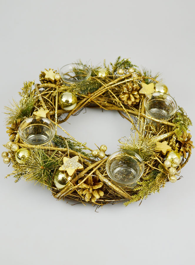 Couronne de l'Avent Dorée & Photophores - 34cm (pic 2)