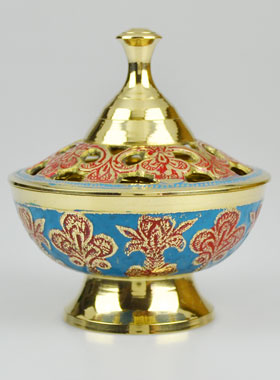 Brûle-Encens en Laiton Emailllé Ajouré - 10cm (pic 1)