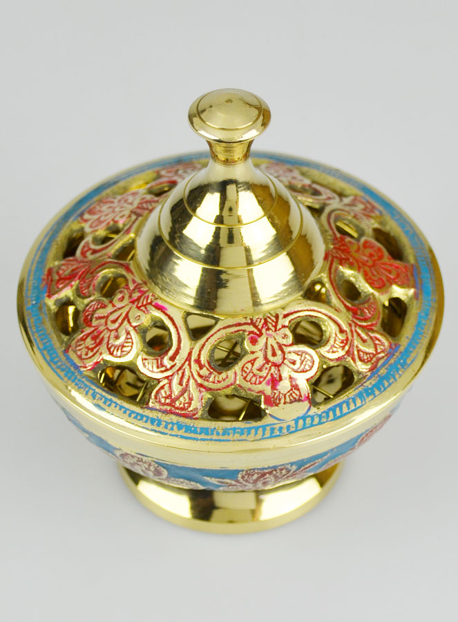 Brûle-Encens en Laiton Emailllé Ajouré - 10cm (pic 3)