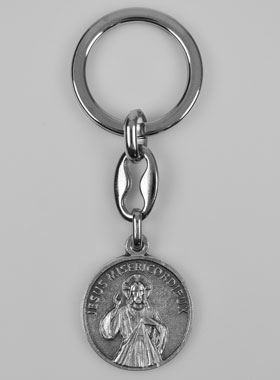 Porte-Clés du Christ Miséricordieux Argenté avec Prière (pic 1)