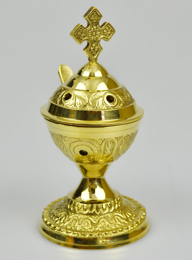 Brûle-Encens en Laiton Ciselé avec Croix - 13cm (pic 2)