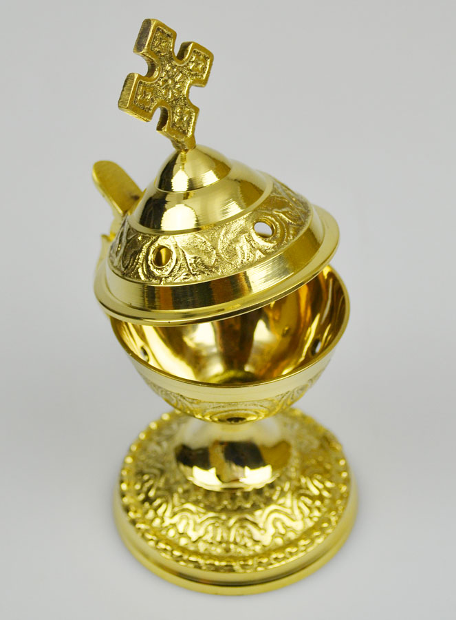 Brûle-Encens en Laiton Ciselé avec Croix - 13cm (pic 3)