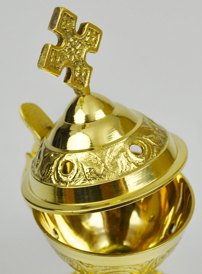 Brûle-Encens en Laiton Ciselé avec Croix - 13cm (pic 4)