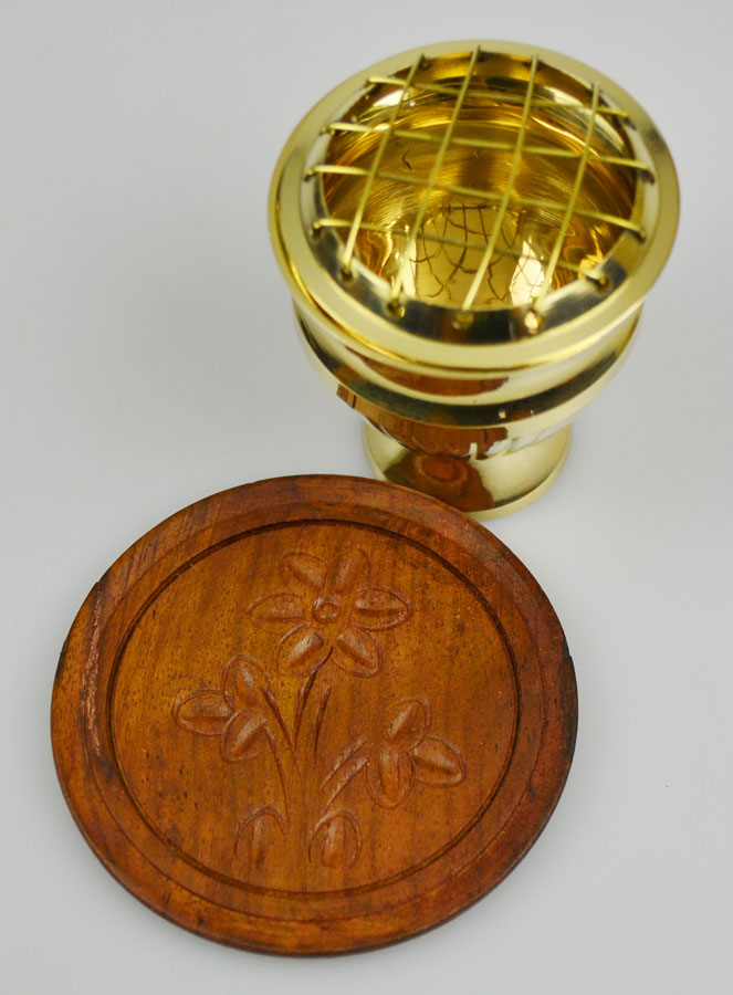 Brûle-Encens d'Église en Laiton Doré sur Socle Bois - 7cm (pic 3)