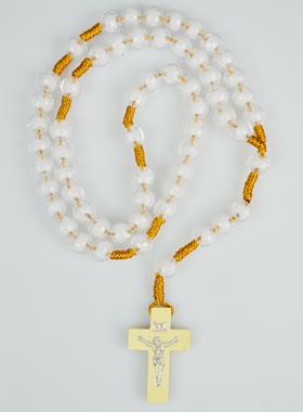 Chapelet en Perles Facettées Translucides - Transparent & Blanc (pic 1)