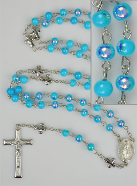 Chapelet en Perles Chromées & Médaille Miraculeuse - Turquoise (pic 1)