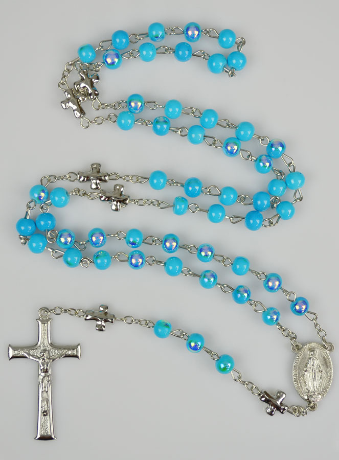 Chapelet en Perles Chromées & Médaille Miraculeuse - Turquoise (pic 2)