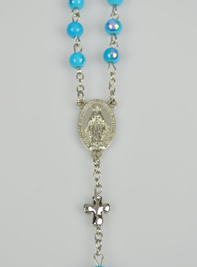 Chapelet en Perles Chromées & Médaille Miraculeuse - Turquoise (pic 4)