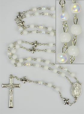 Chapelet en Perles Chromées & Médaille Miraculeuse - Blanc (pic 1)