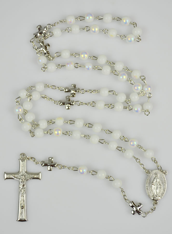 Chapelet en Perles Chromées & Médaille Miraculeuse - Blanc (pic 2)