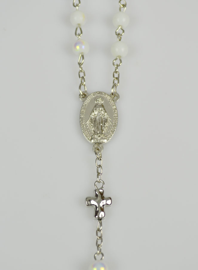 Chapelet en Perles Chromées & Médaille Miraculeuse - Blanc (pic 4)