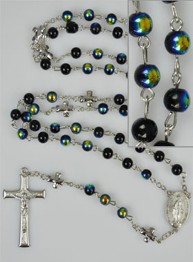 Chapelet en Perles Chromées & Médaille Miraculeuse - Noir (pic 1)