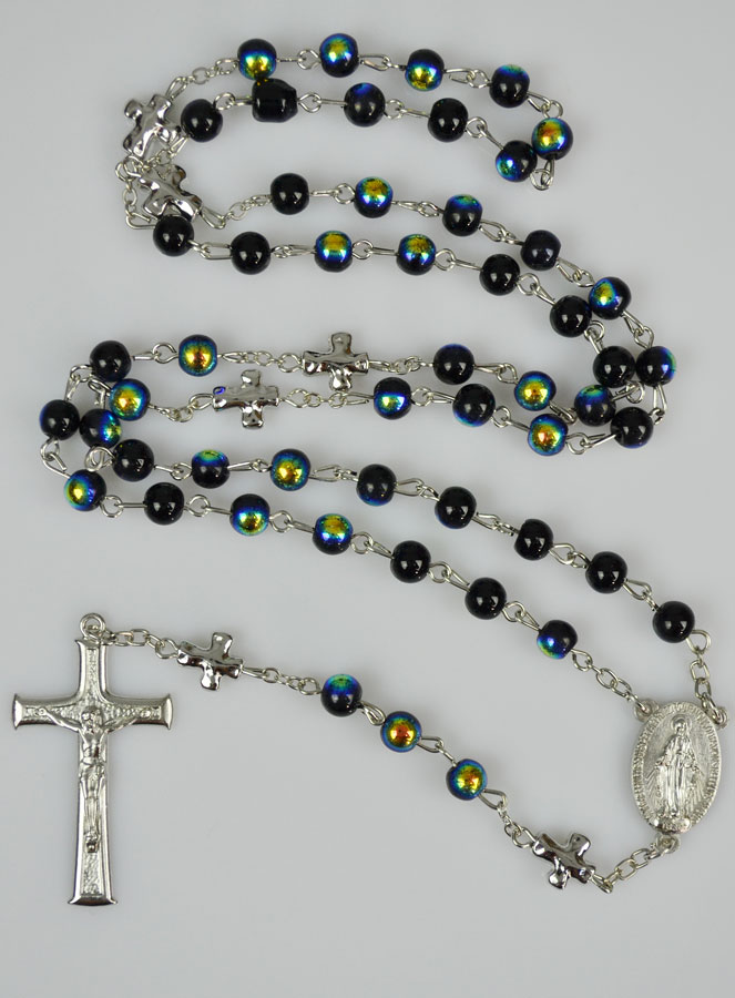 Chapelet en Perles Chromées & Médaille Miraculeuse - Noir (pic 2)