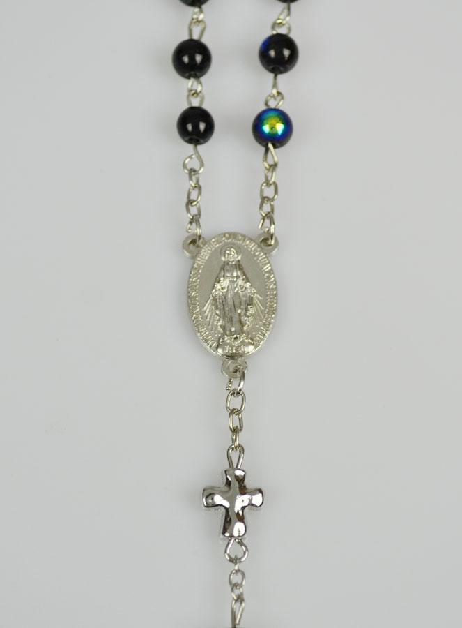 Chapelet en Perles Chromées & Médaille Miraculeuse - Noir (pic 4)