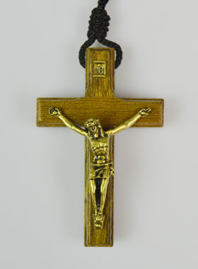 Pendentif Croix en Bois et Christ Bronze & Cordon (pic 1)
