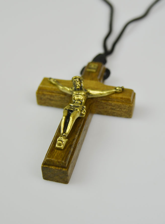 Pendentif Croix en Bois et Christ Bronze & Cordon (pic 3)
