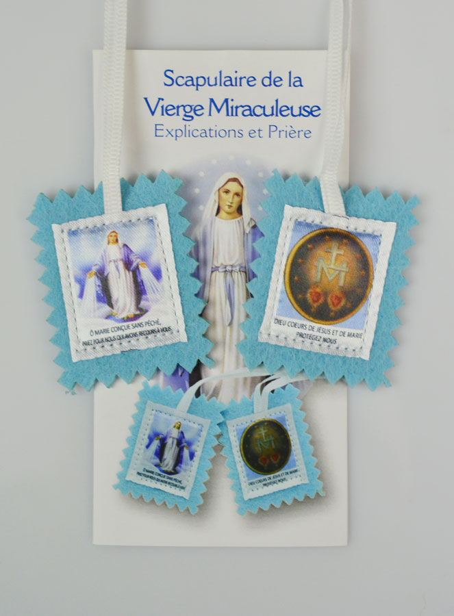 Scapulaire Notre Dame de la Vierge Miraculeuse en Tissu - 5 cm (pic 2)