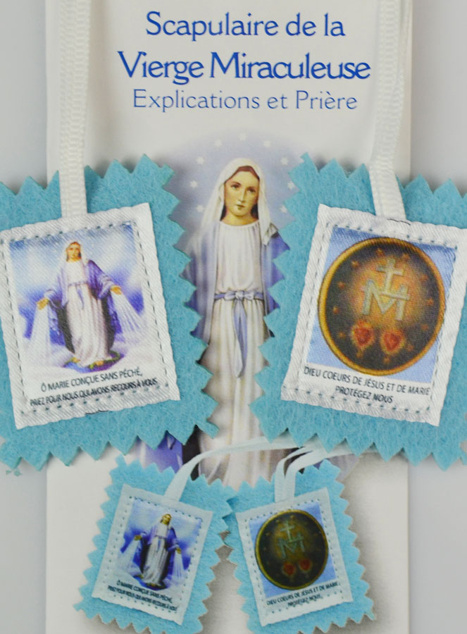 Scapulaire Notre Dame de la Vierge Miraculeuse en Tissu - 5 cm (pic 3)