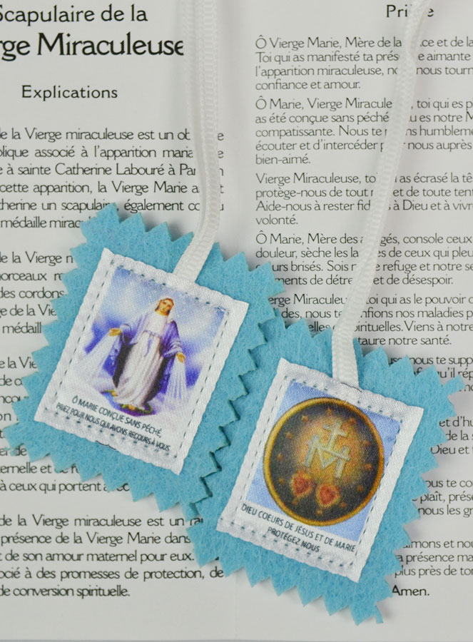 Scapulaire Notre Dame de la Vierge Miraculeuse en Tissu - 5 cm (pic 4)
