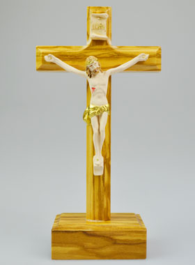 Crucifix en Bois sur Socle et Christ - 13 cm (pic 1)