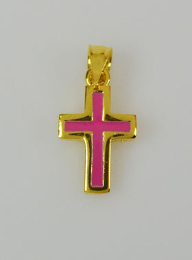 Pendentif Croix en Plaqué Or 18 Carats - Émail Rose (pic 1)