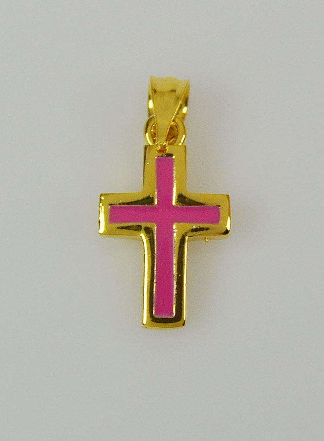 Pendentif Croix en Plaqué Or 18 Carats - Émail Rose (pic 2)