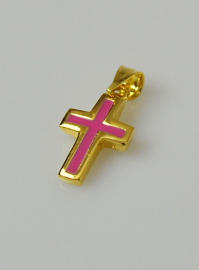Pendentif Croix en Plaqué Or 18 Carats - Émail Rose (pic 3)
