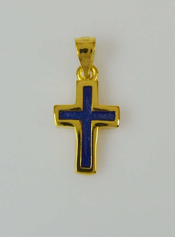 Pendentif Croix en Plaqué Or 18 Carats - Émail Bleu (pic 2)