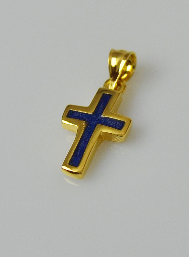 Pendentif Croix en Plaqué Or 18 Carats - Émail Bleu (pic 3)