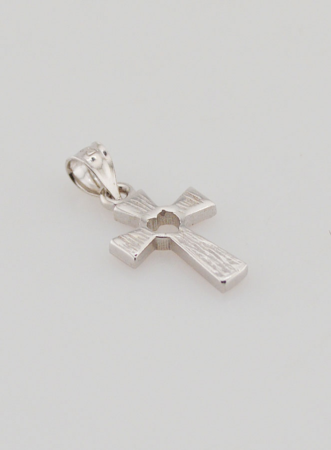 Pendentif Croix en Argent Massif - Coeur Rose (pic 4)