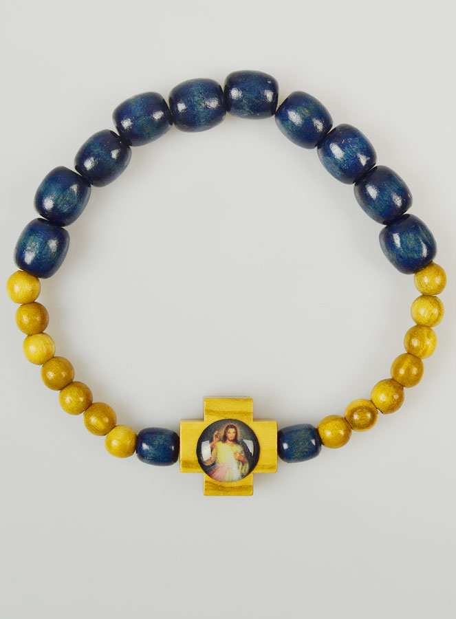 Bracelet Dizainier Bois Bleu - Christ Miséricordieux (pic 2)