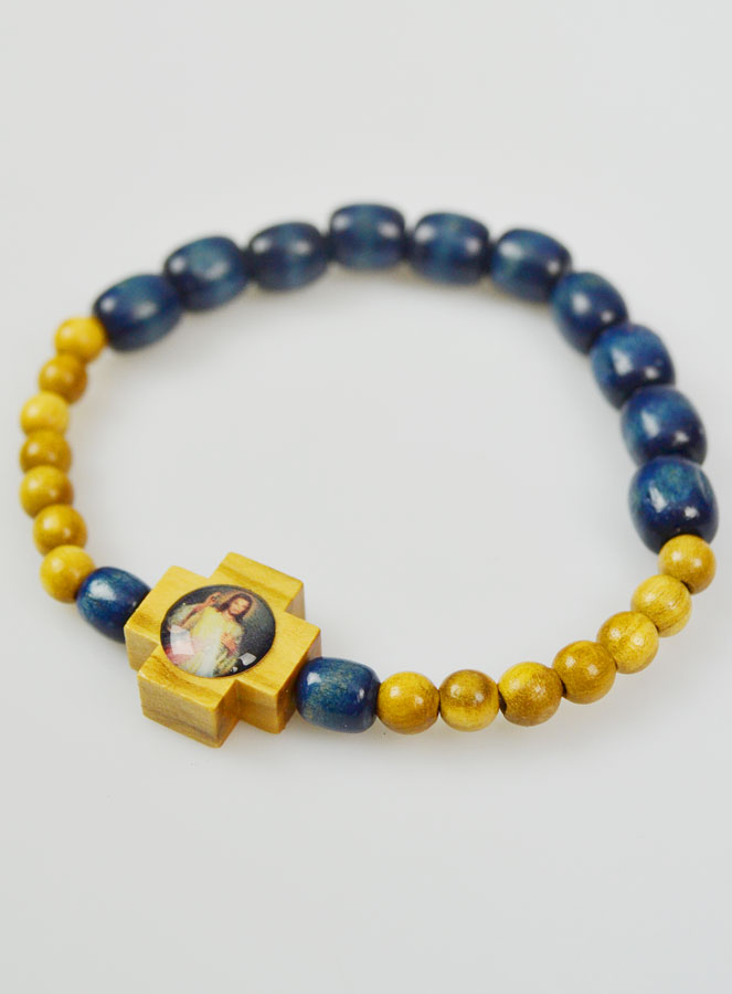 Bracelet Dizainier Bois Bleu - Christ Miséricordieux (pic 3)