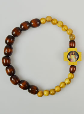 Bracelet Religieux Dizainier en Bois d'Olivier - Christ Miséricordieux (pic 1)