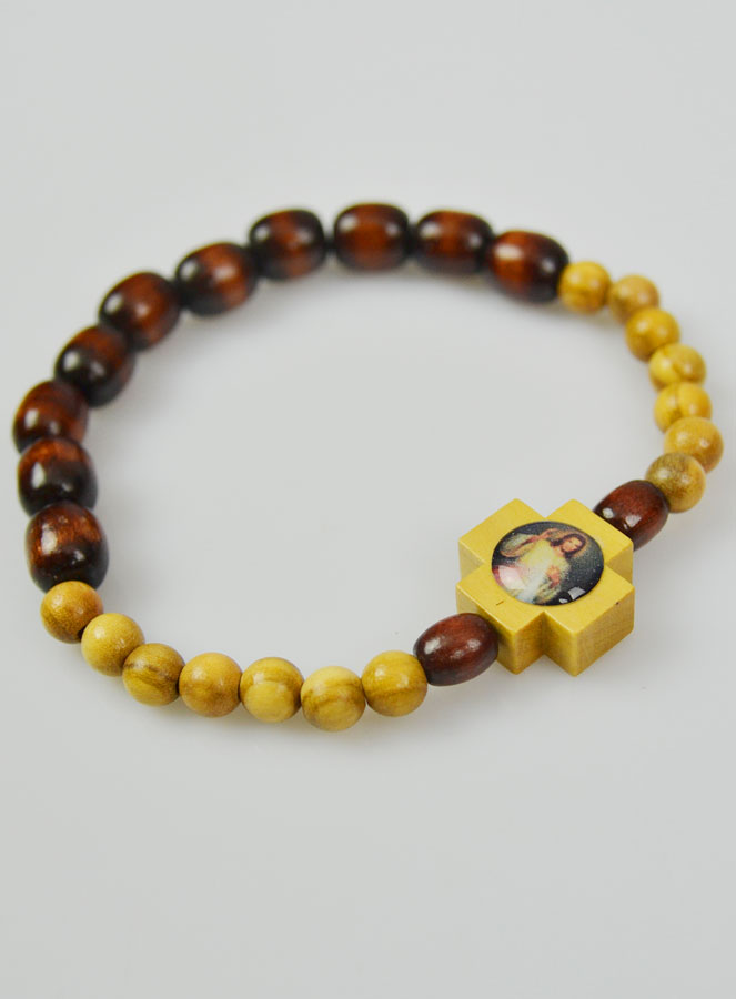 Bracelet Religieux Dizainier en Bois d'Olivier - Christ Miséricordieux (pic 3)