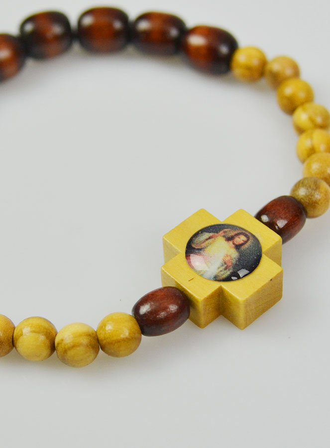 Bracelet Religieux Dizainier en Bois d'Olivier - Christ Miséricordieux (pic 4)