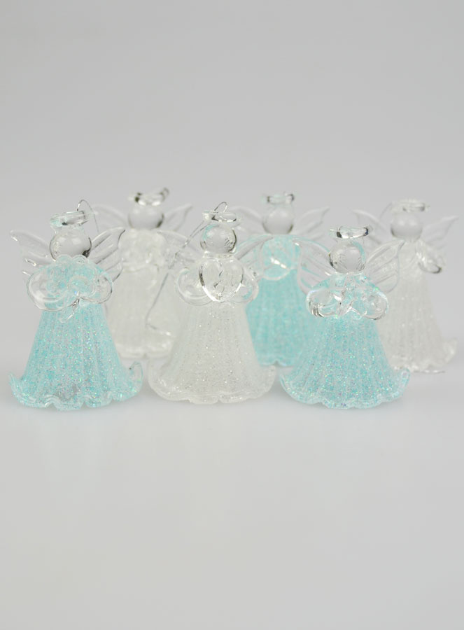 6 Anges de Noël en Verre Sablé Coloré - Sapin de Noël (pic 2)