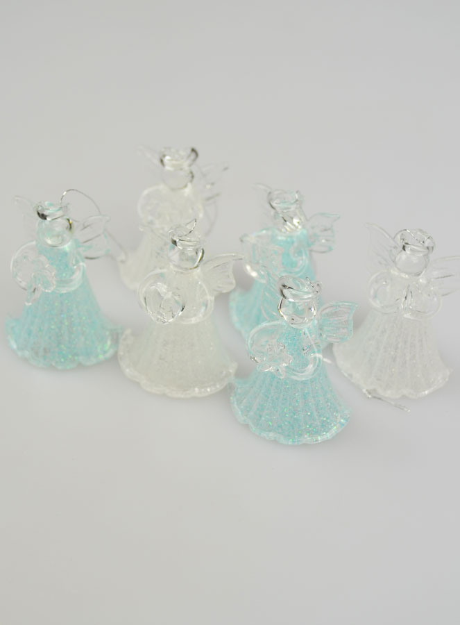6 Anges de Noël en Verre Sablé Coloré - Sapin de Noël (pic 3)