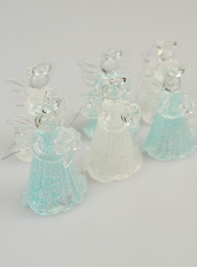 6 Anges de Noël en Verre Sablé Coloré - Sapin de Noël (pic 4)