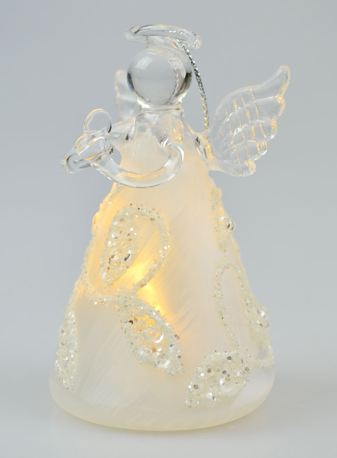 Ange de Noël en Verre Lumineux 8cm - Décor Feuilles (pic 3)